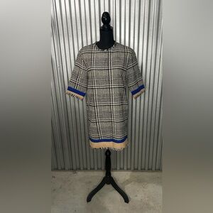 Women’s English Factory Black White Plaid Designer Midi Dress Size Medium